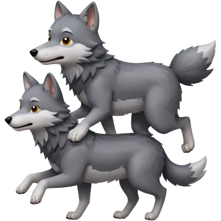 A wolf riding on the back of another little wolf emoji