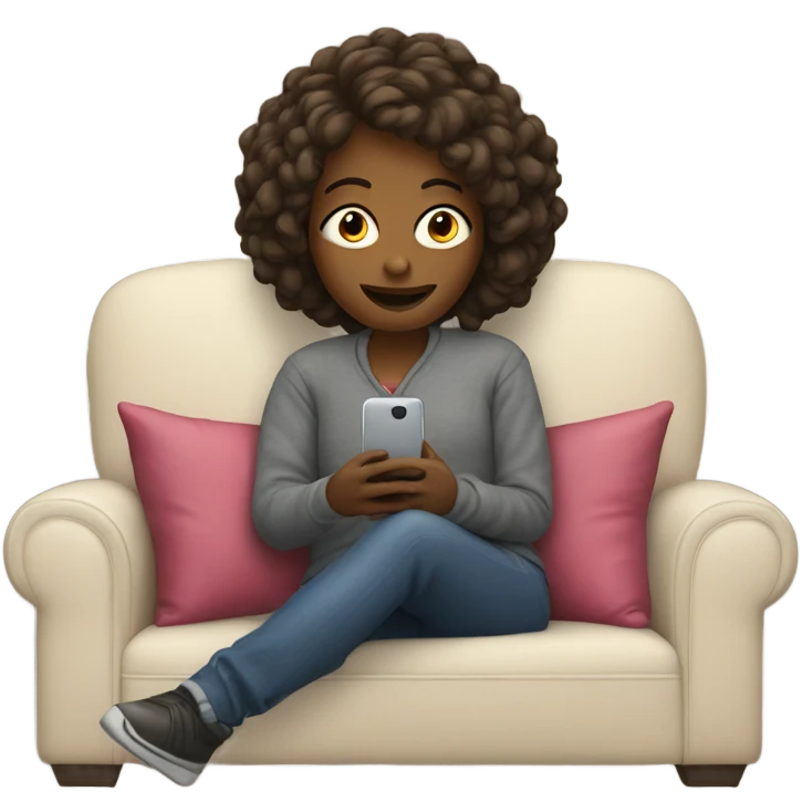 Girl on couch using cellphone  emoji