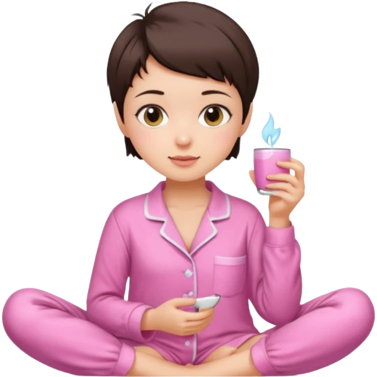 Brunette girl short pixie haircut Pink Pajama set  emoji