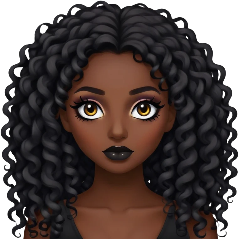 big plus size, dark skin, curly long hair, baddie,pretty, makeup, black eyeliner, long hair emoji