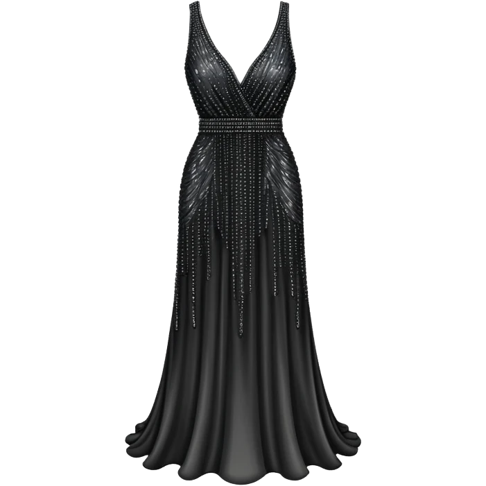 black beaded v-neck gown, isolated hanging emoji