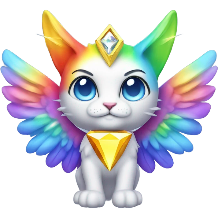 Rainbow 4d Diamond ultra Omni-Cat God with wings and a ring around its body  emoji