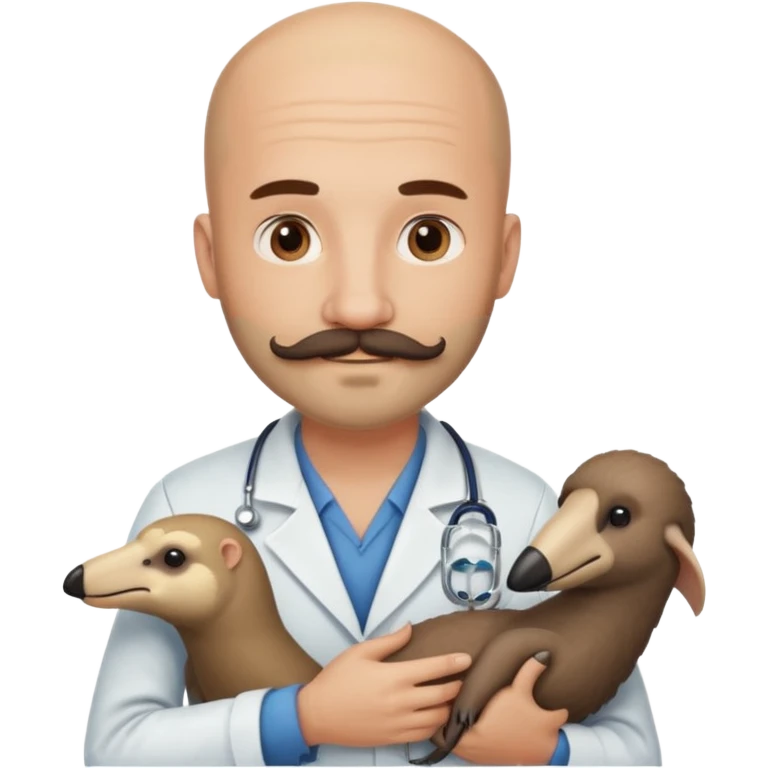 A bald veterinarian with a beard and mustache holding an anteater emoji