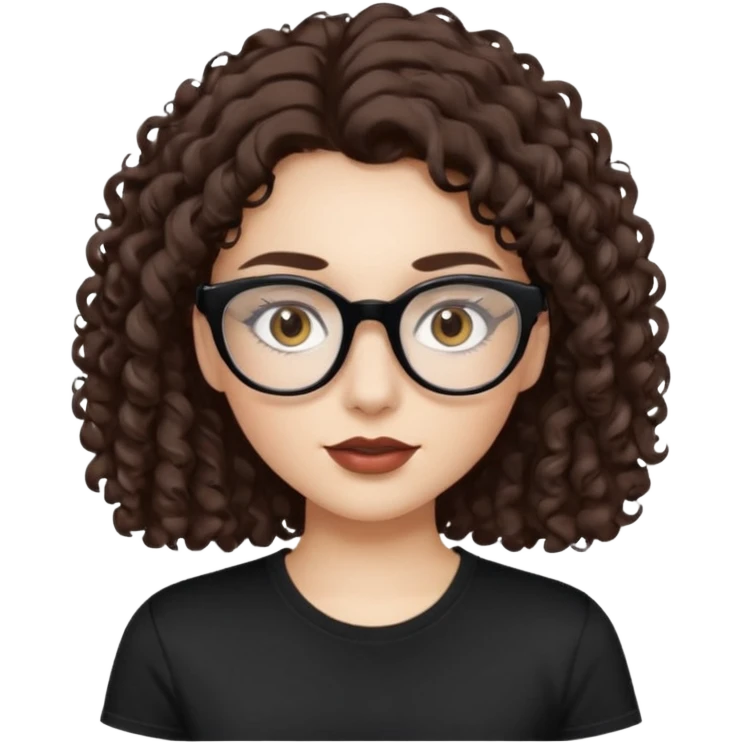 I want to describe me. I am a girl with brown hair amd curly hair. I have brown eyes and black glasses and long lashes with mascara. My lips are medium and my nose as well. I wear a white T-shirt. I am white skin with long curly hair emoji