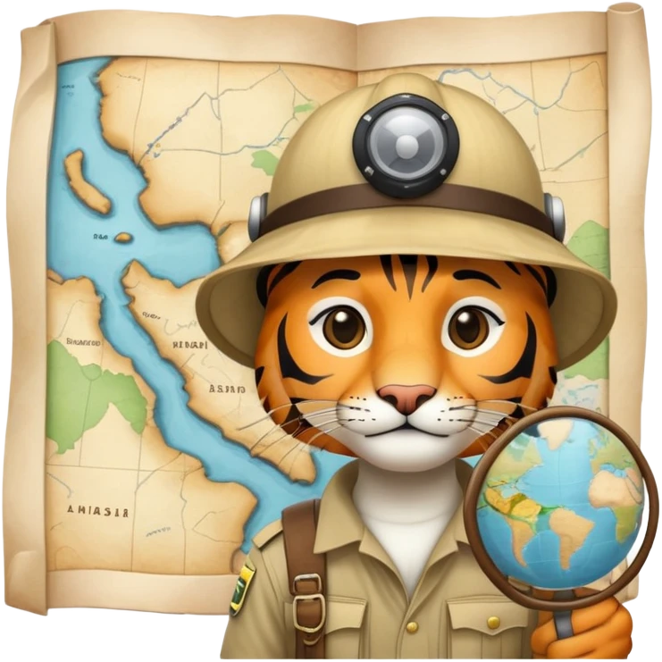 Tiger explorer with pith helmet and map emoji
