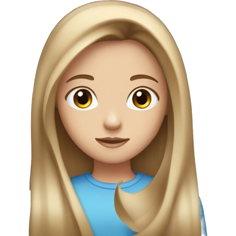 A girl with brown hair that has blonde highlights, blue eyes and silky long straight hair emoji