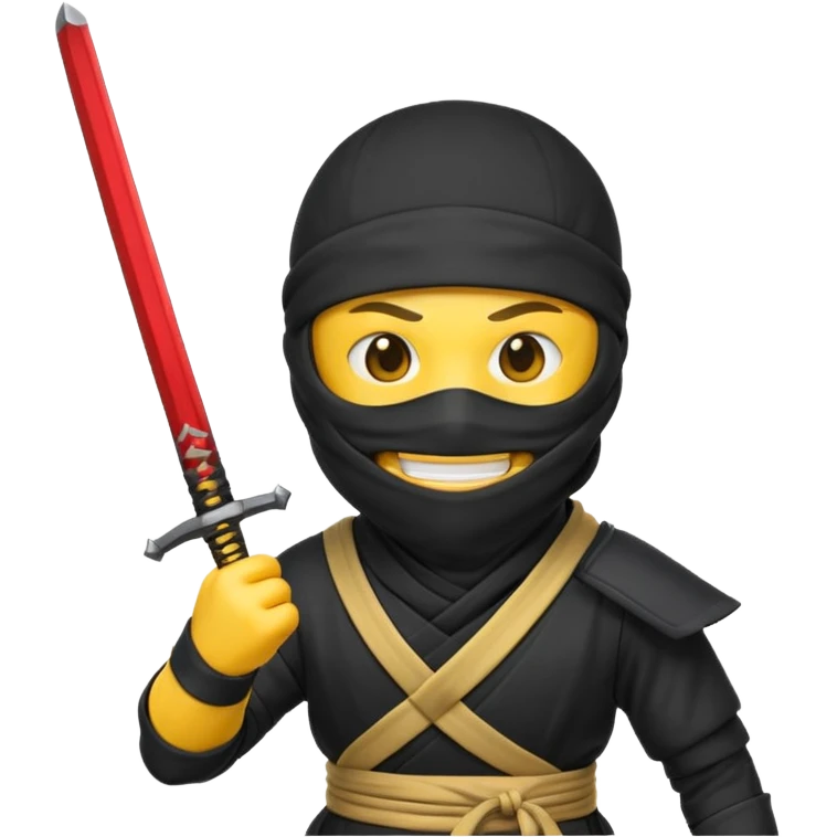 Make a customized yellow head emoji with hands and holding a sword in a ninja face mask emoji