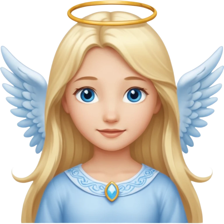 girl whit long blond hair, blu eyes and an angelic face emoji
