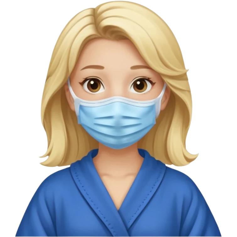Blonde hair girl with face mask and a blue robe on emoji