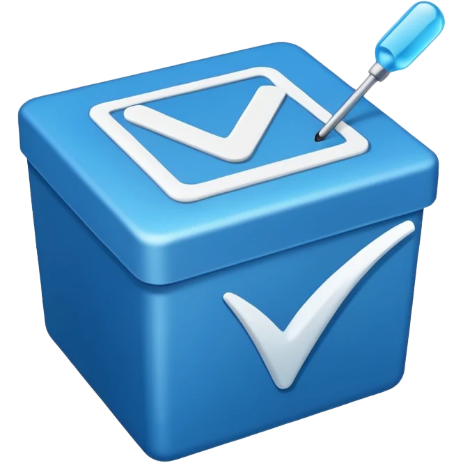 A blue box  and a white tick emoji