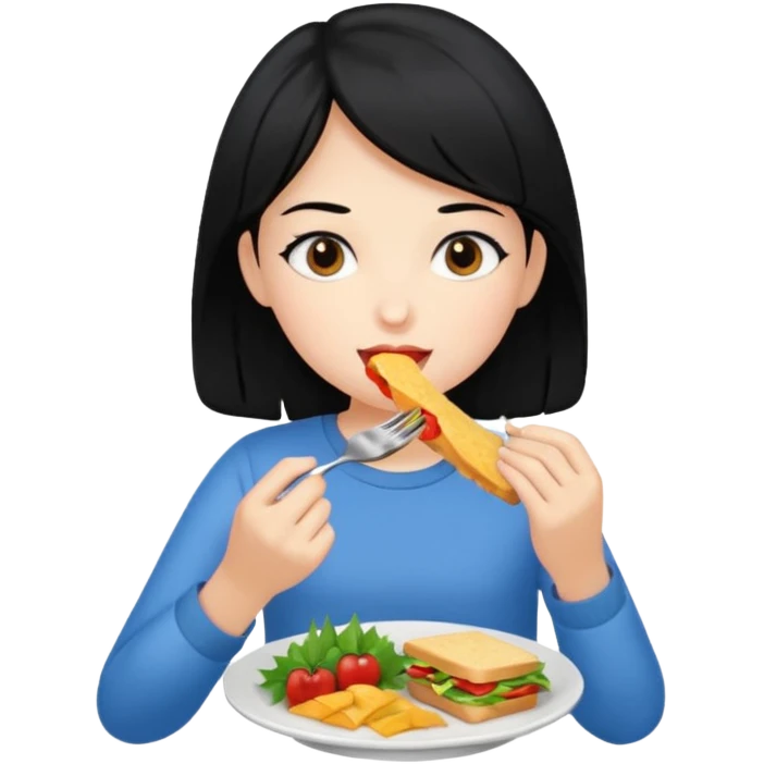 girl with black hair eating lunch emoji
