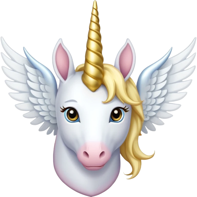 White heart with gold unicorn horn & white wings emoji