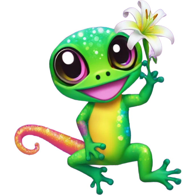 Lisa frank glitter gecko with a lily emoji