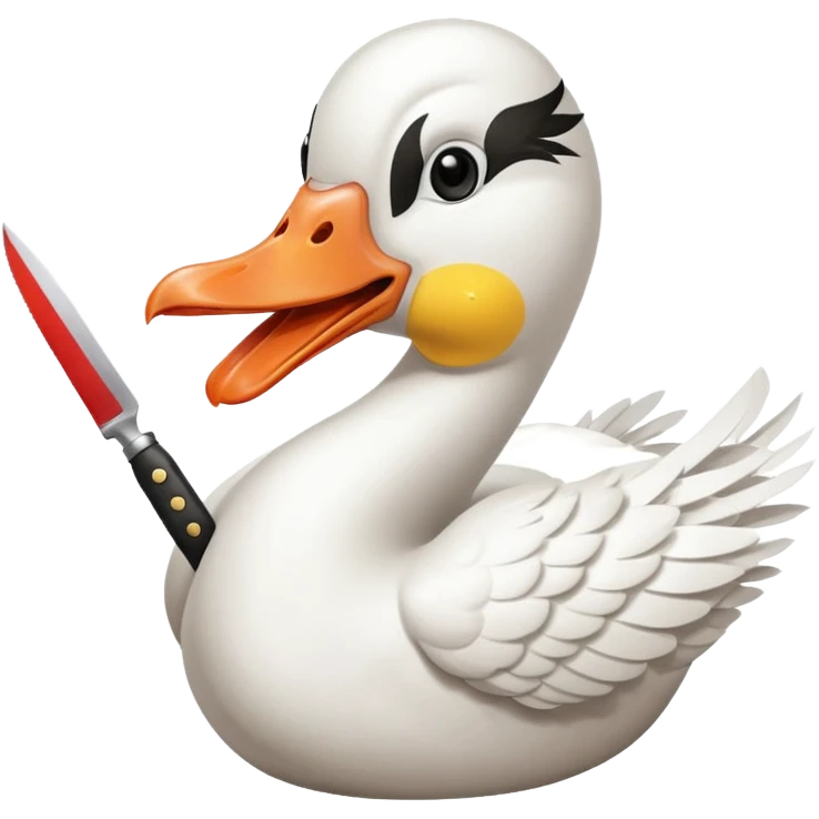 Duck holding knife in mouth but make it a white goose emoji
