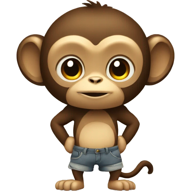 Monkey with shorts and standing near a wall and keeping a hand on it emoji