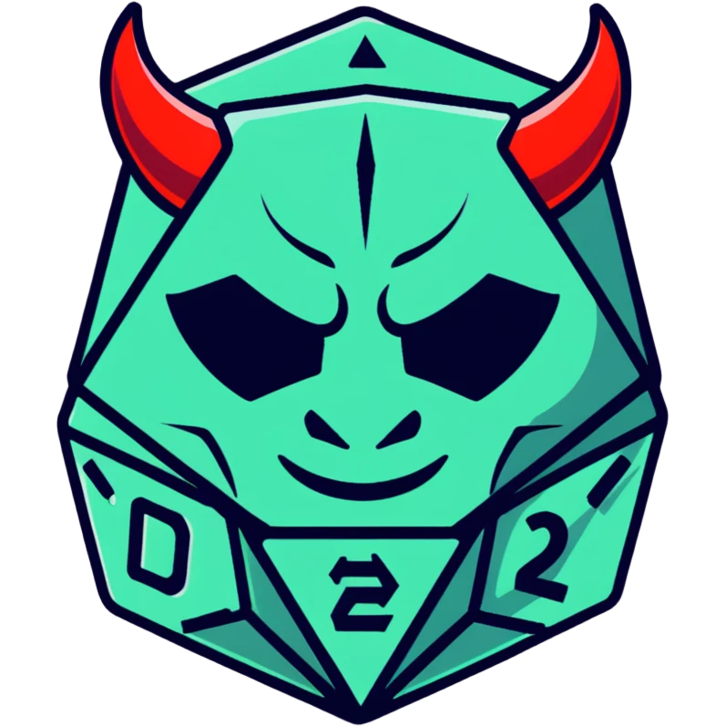 oni mask with a D20 dice emoji