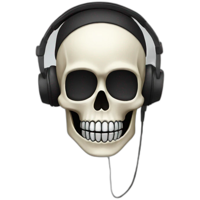 Skeleton mask with a long black mask underneath it and headset with a microphone emoji