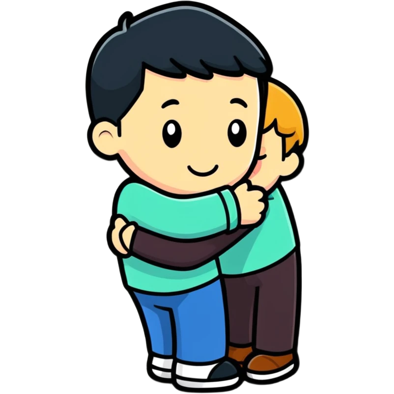 a person hugging someone named George, cartoonish sticker style emoji