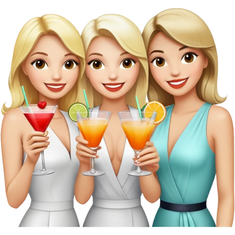 three blonde girls and a brunette girl drinking cocktails  emoji