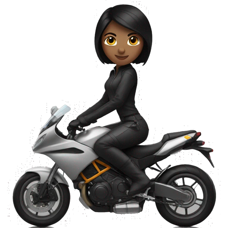 girl with black hair and black over the knee boots riding a sports bike  emoji