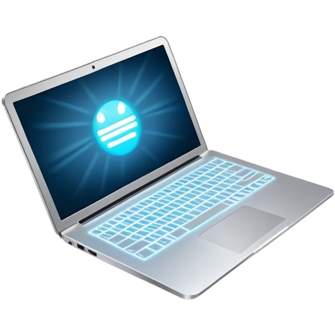 A modern laptop with a glowing screen and sleek aluminum body emoji