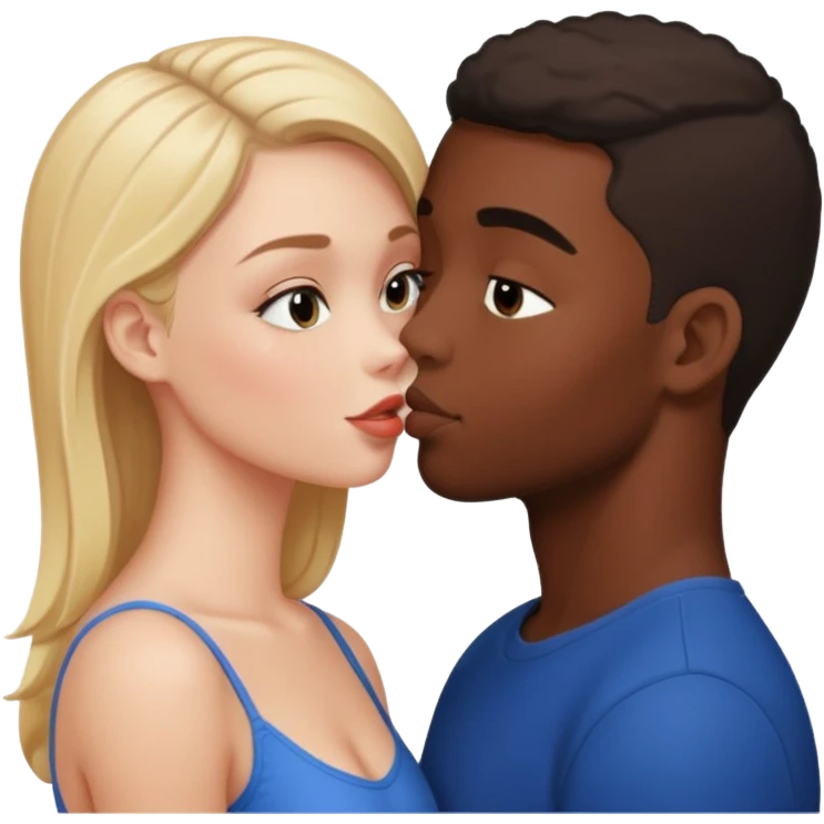 Please create a French kiss between a white girl and black boy emoji