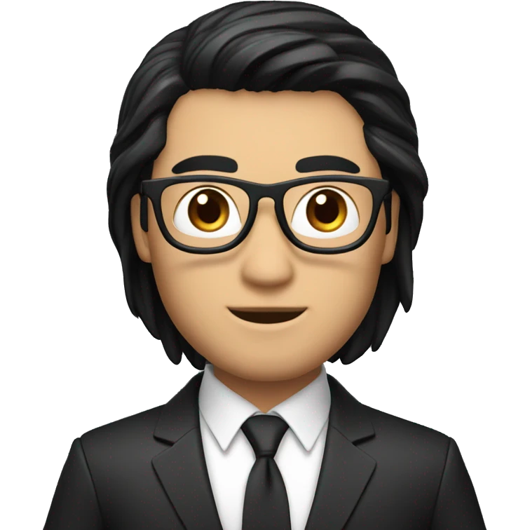 memoji of a male with a laptop in front,apple-style,modern,black hair,black suit,computer in hand --ar 1:1 emoji