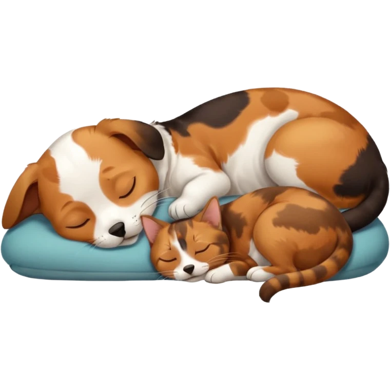 Calico cat with black nose sleeping near a dachshund dog    emoji