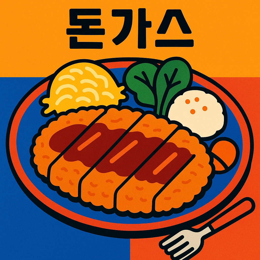 돈가스 (Korean pork cutlet) on a plate, simple and clear emoji