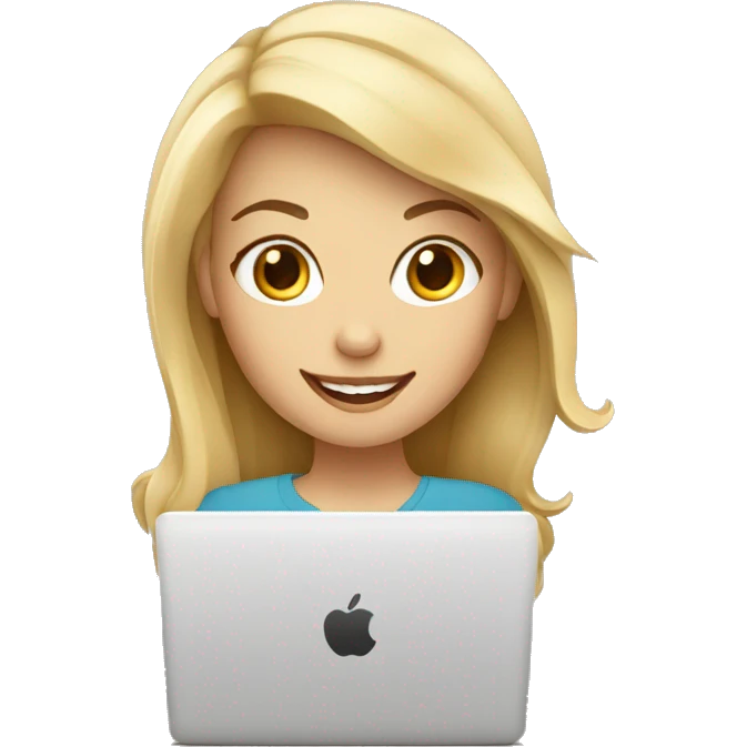 Blondie Girl with a laptop and coffee smiling emoji