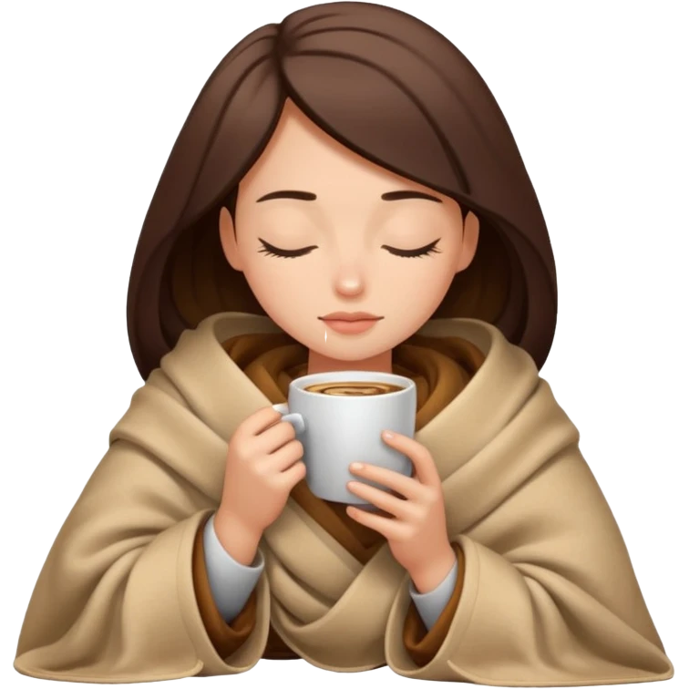 girl inside a blanket sipping coffee eyes closed emoji