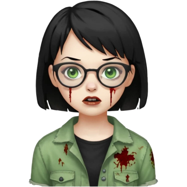 Zombie girl with black short hair and side bangs in glasses emoji