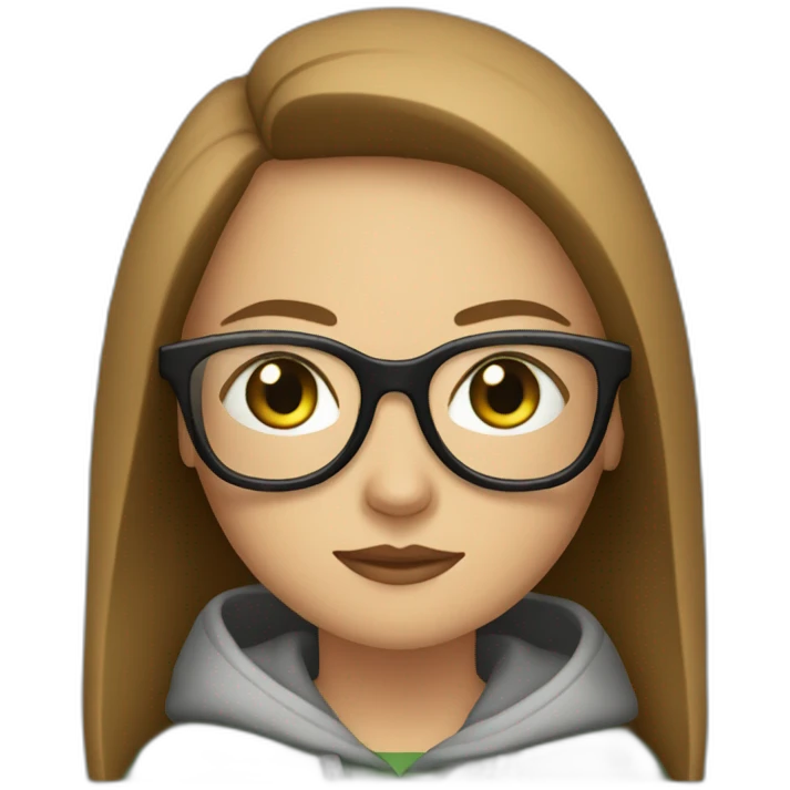 a white girl wearing glasses and a hoddie green eyes brown long hair sitting in front on a couch watching tv emoji