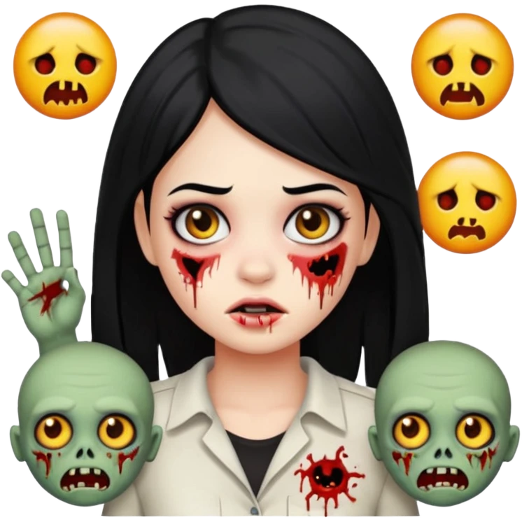 franjinha, zombie, emoji, menina, cabelo preto emoji