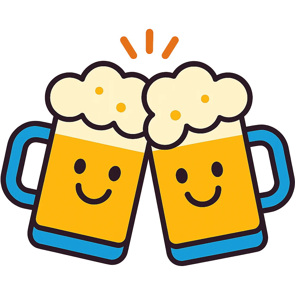 cheerful icon of two beer mugs clinking together with smiling faces emoji