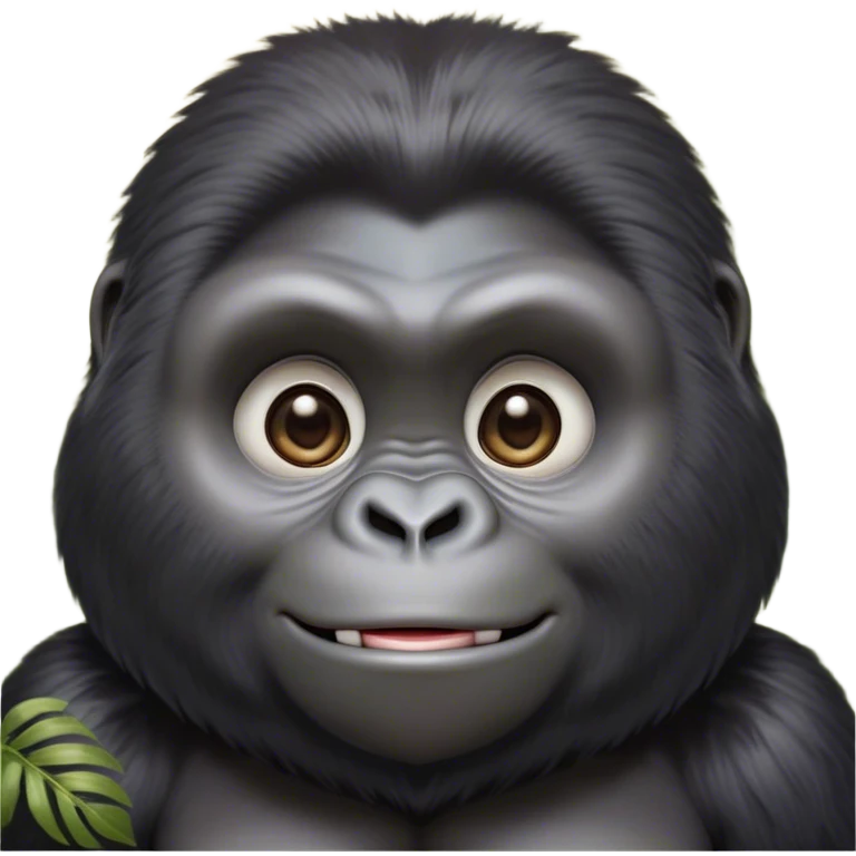 Cinematic Cute Gorilla Portrait Emoji, Head tilted playfully and inquisitively, with a robust, endearingly soft face accented by tender fur and round, sparkling eyes full of warmth, Simplified yet irresistibly adorable features, highly detailed, glowing with a warm, friendly jungle glow, high shine, affectionate and lively, stylized with a touch of whimsical charm, soft glowing outline, capturing the essence of a mischievous yet loving gorilla that feels like it could lumber out of the screen into your arms! emoji