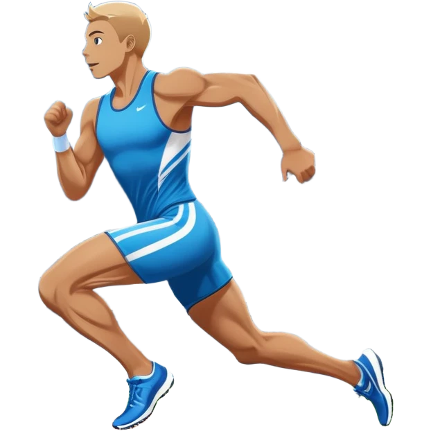 An icon showing a large stadium filled with cheering fans and bright lights In the background. The sky is clear and blue. a running track with lanes marked in white. A sprinter in mid-stride pushes forward, muscles tense.Transparent background emphasizes the speed and energy of running. emoji