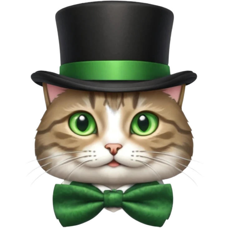 Grey tabby cat in top hat and bow tie emoji