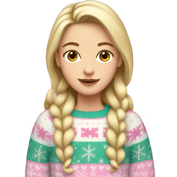 White girl wearing a Pastel Christmas sweater emoji