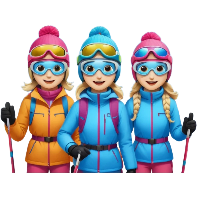 ski trip, group of friends skiing, snowy mountains emoji