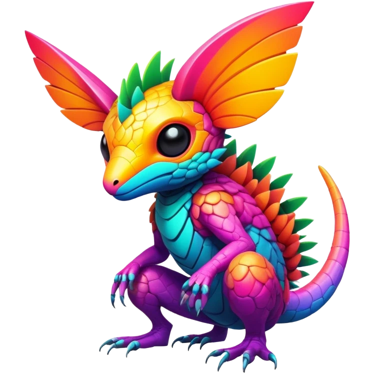 Tropical futuristic lush warm-colored modern colorful cyber-Fakémon-Trico-creature emoji