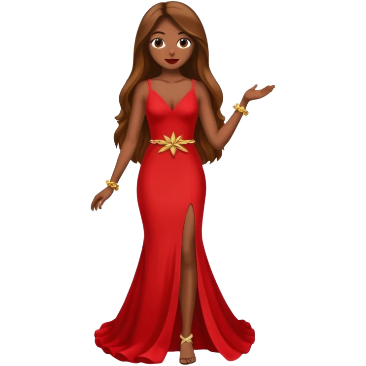 woman brown skin long hair red holiday gown full body emoji