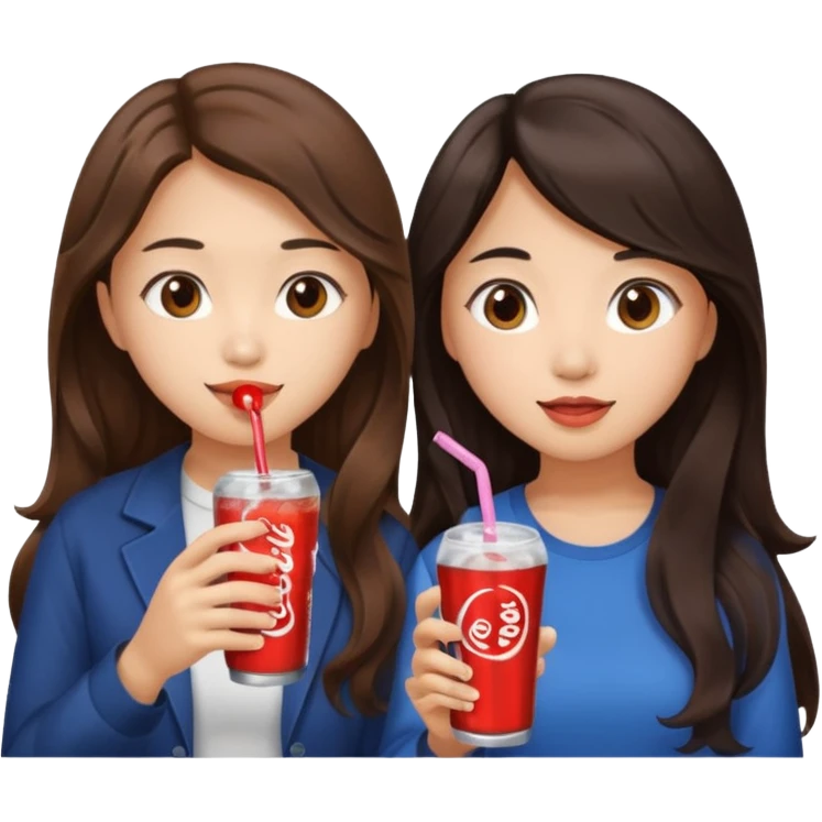 Two girls drinking they’re both Asian but one has wavy brown hair and the other has long straight dark hair emoji