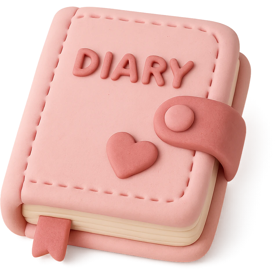 a pink diary, fondant cake art style emoji