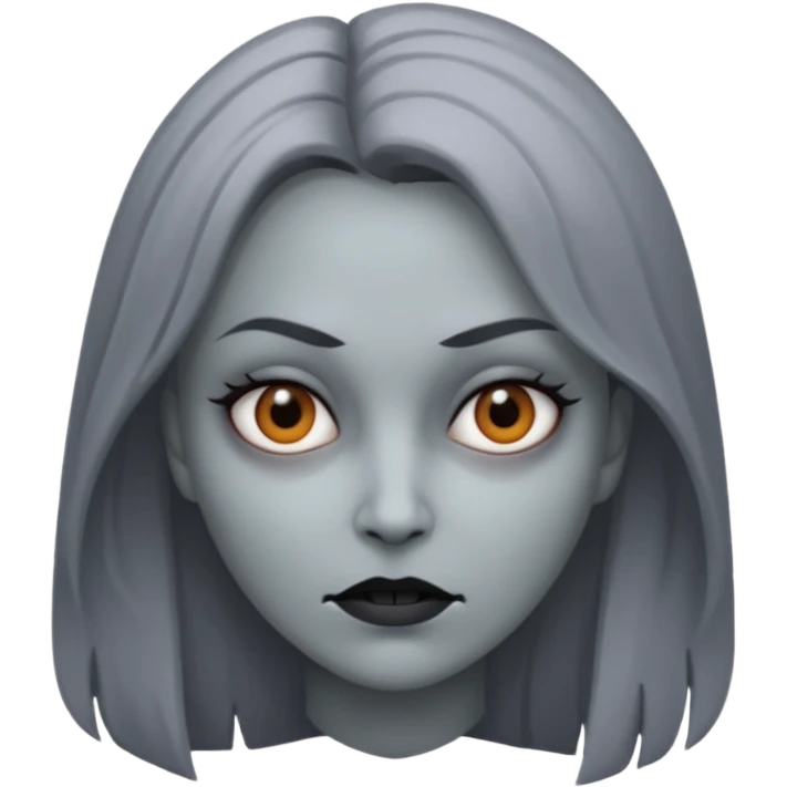 woman with gray skin and a creepy face emoji
