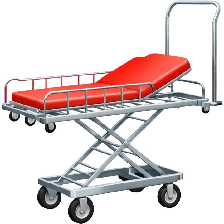 An open-back stretcher trolley being loaded into the ambulance bay.
 emoji