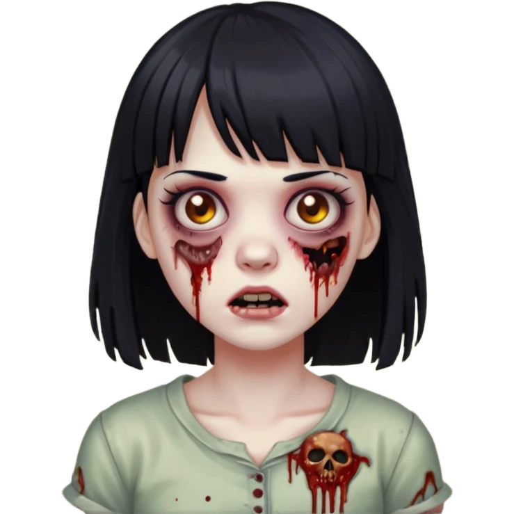 garota zumbi, com cabelos pretos e franja  emoji