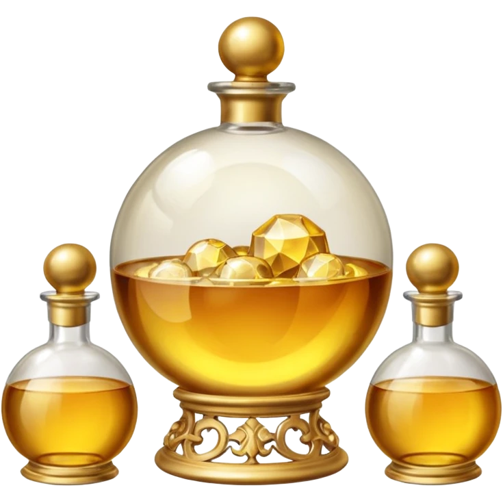 Treasure ball inside several alcohol bottles emoji