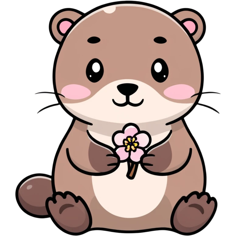 cute otter holding a cherry blossom flower emoji