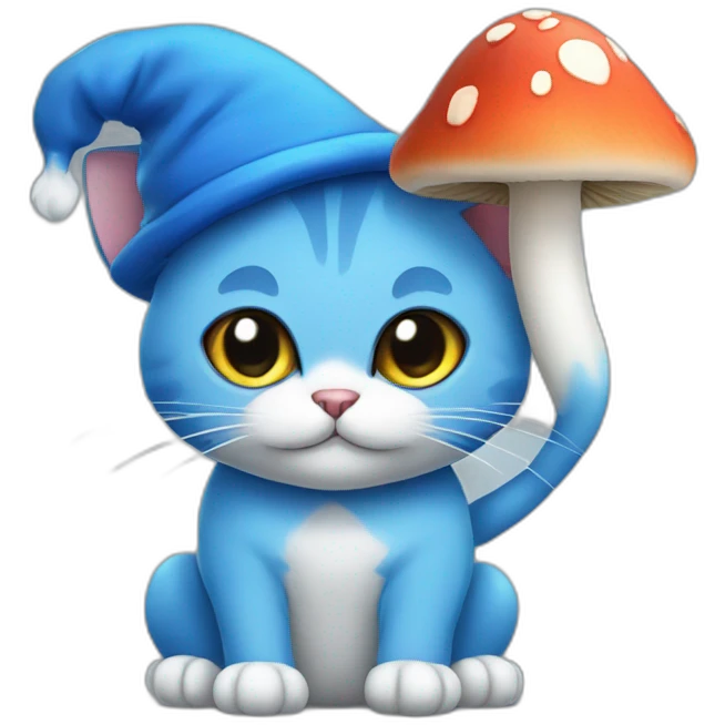 Blue Cat with mushroom hat emoji